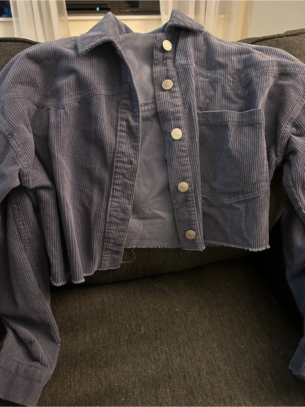 Cropped Corduroy Button-Front Jacket - Blue